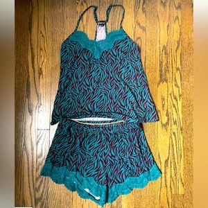 Zebra Print Jersey Knit Cami Set Lace Trims, Racer Back and Adjustable Straps